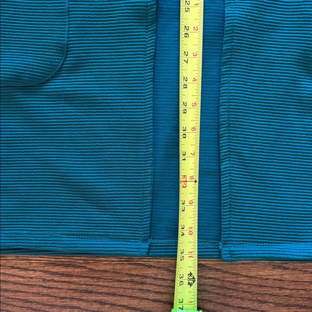 Olivia Blue 3/4 Sleeve Ribbed Teal Cardigan Duster, Size Medium